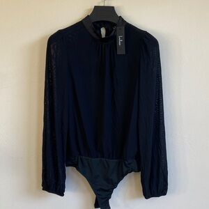 NWT Lulu's high neck long sleeves  black mesh bodysuit size M